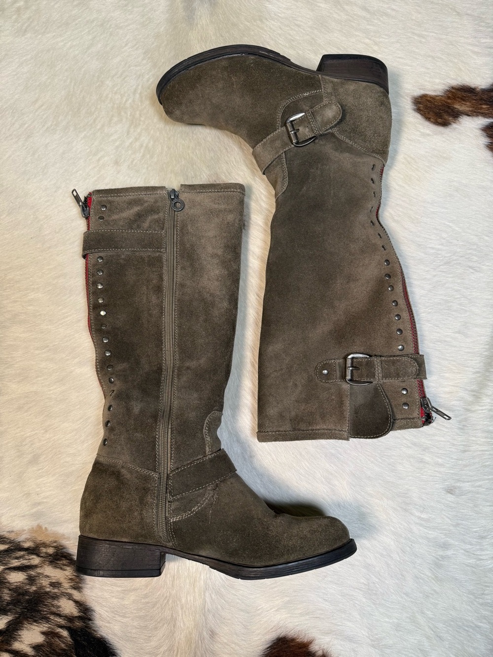 Vintage Bastien Brown Suede Studded Moto Boots | Women’s 9